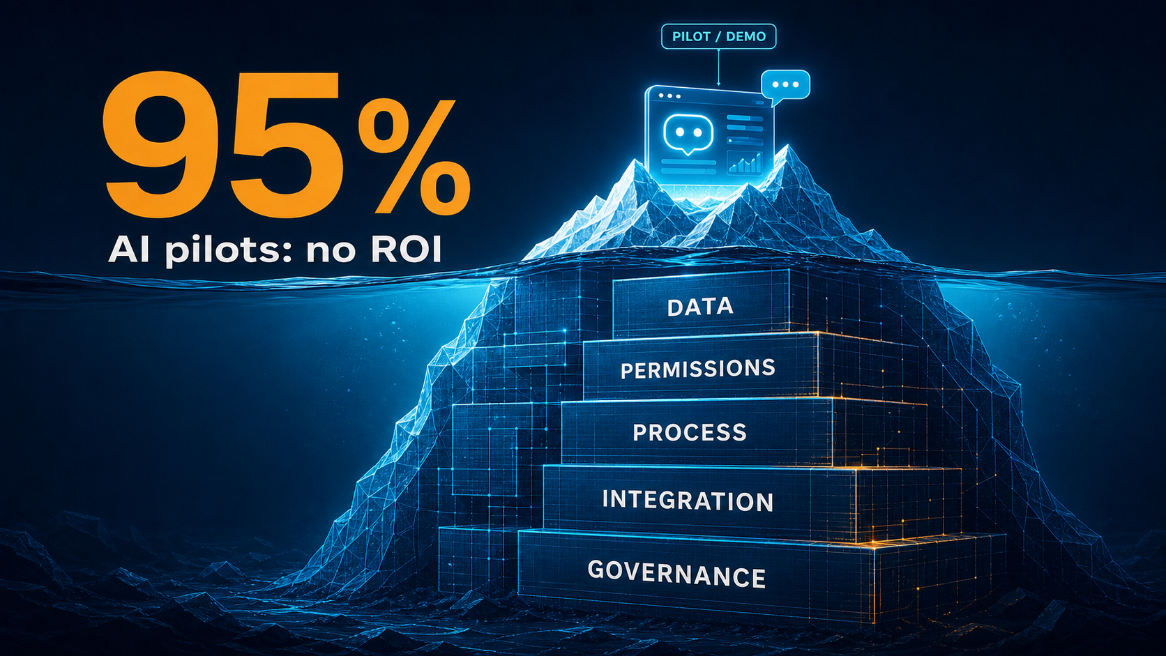 95% 的 AI 專案沒有 ROI：閃亮的 demo 只是冰山一角，水面下是資料、權限、流程整合的底座