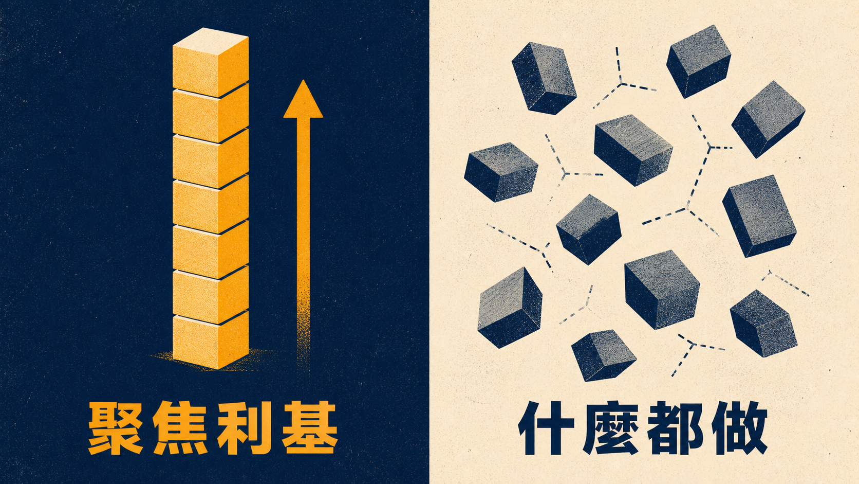 同樣談 100 個客戶，聚焦利基市場是把知識疊起來，什麼都做是把知識打碎。
