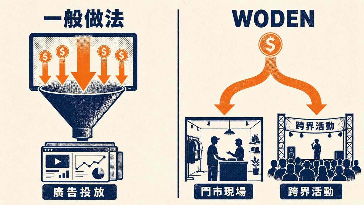 一般品牌把預算倒進廣告投放，WODEN 把同一筆錢分流到門市現場與跨界活動