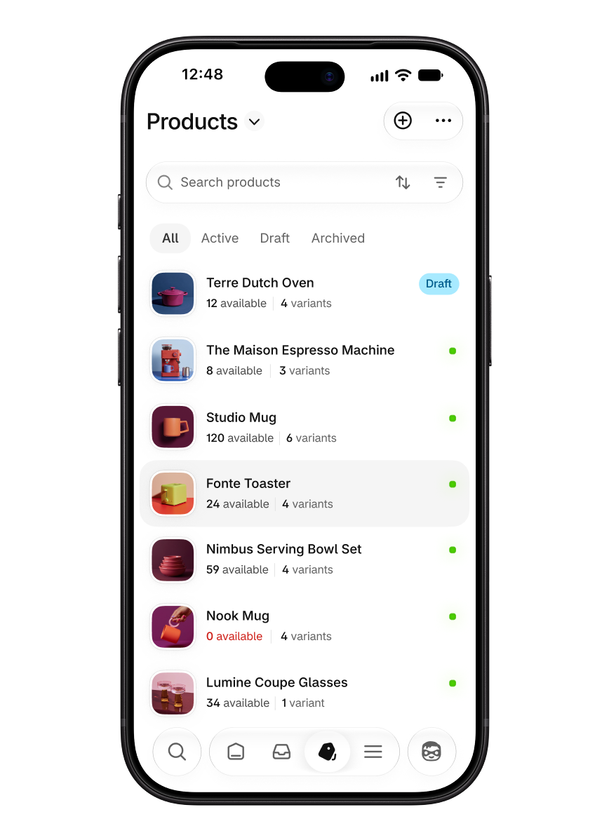 手機上重新打造的 Shopify App 訂單頁的官方示意畫面